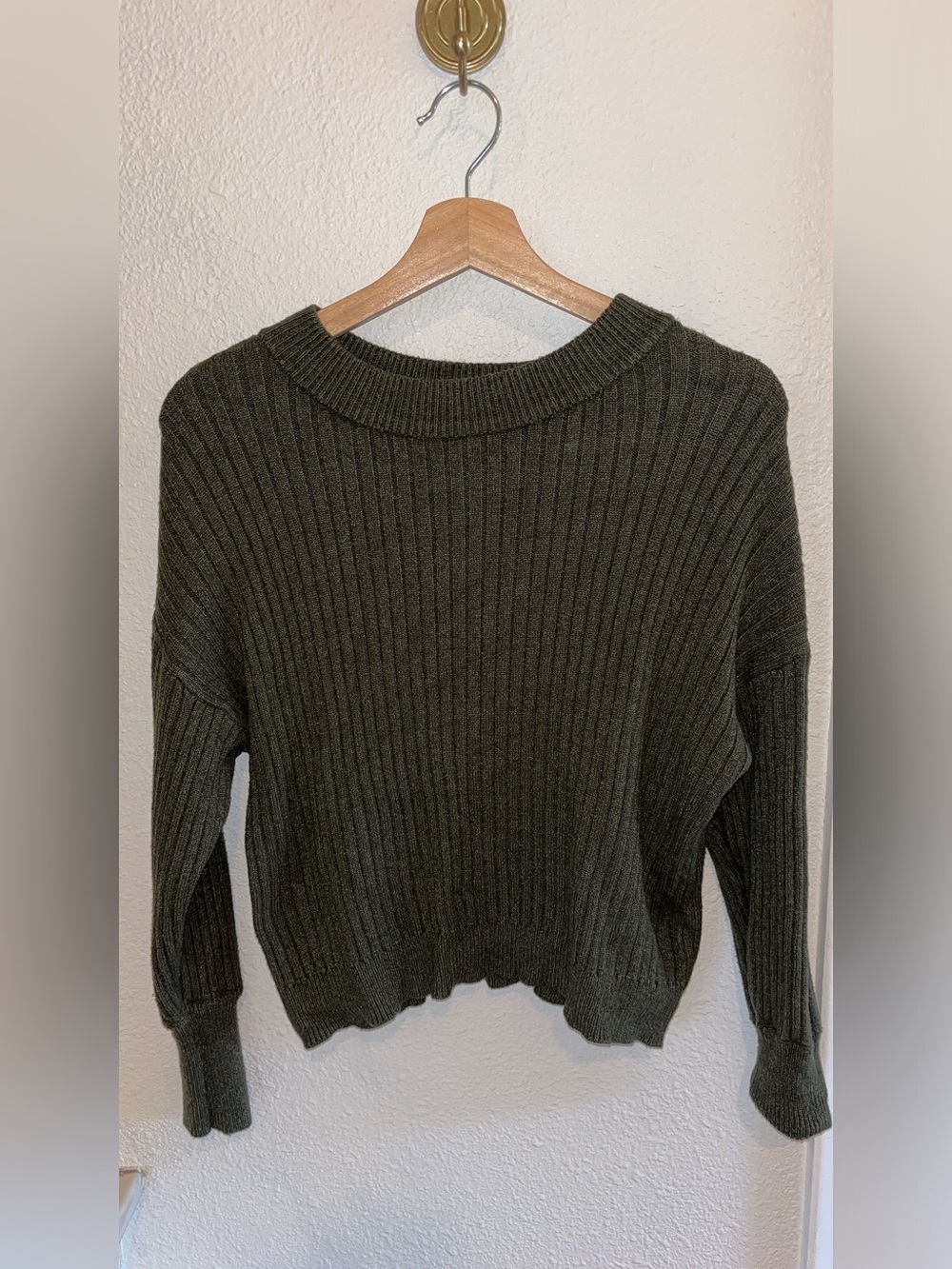 Poof! Olive Ribbed Crewneck Sweater